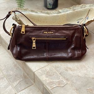 Prada brown leather hobo bag